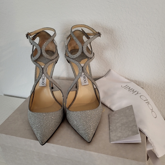 Jimmy Choo Glittered Strappy Sandals. Silver. Size 8.5 - Picture 2 of 9